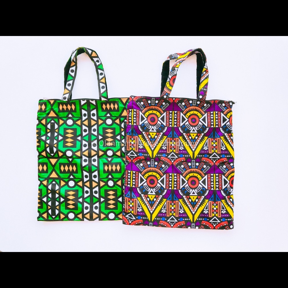 African Print Tote Folding Shopping Book Bag
